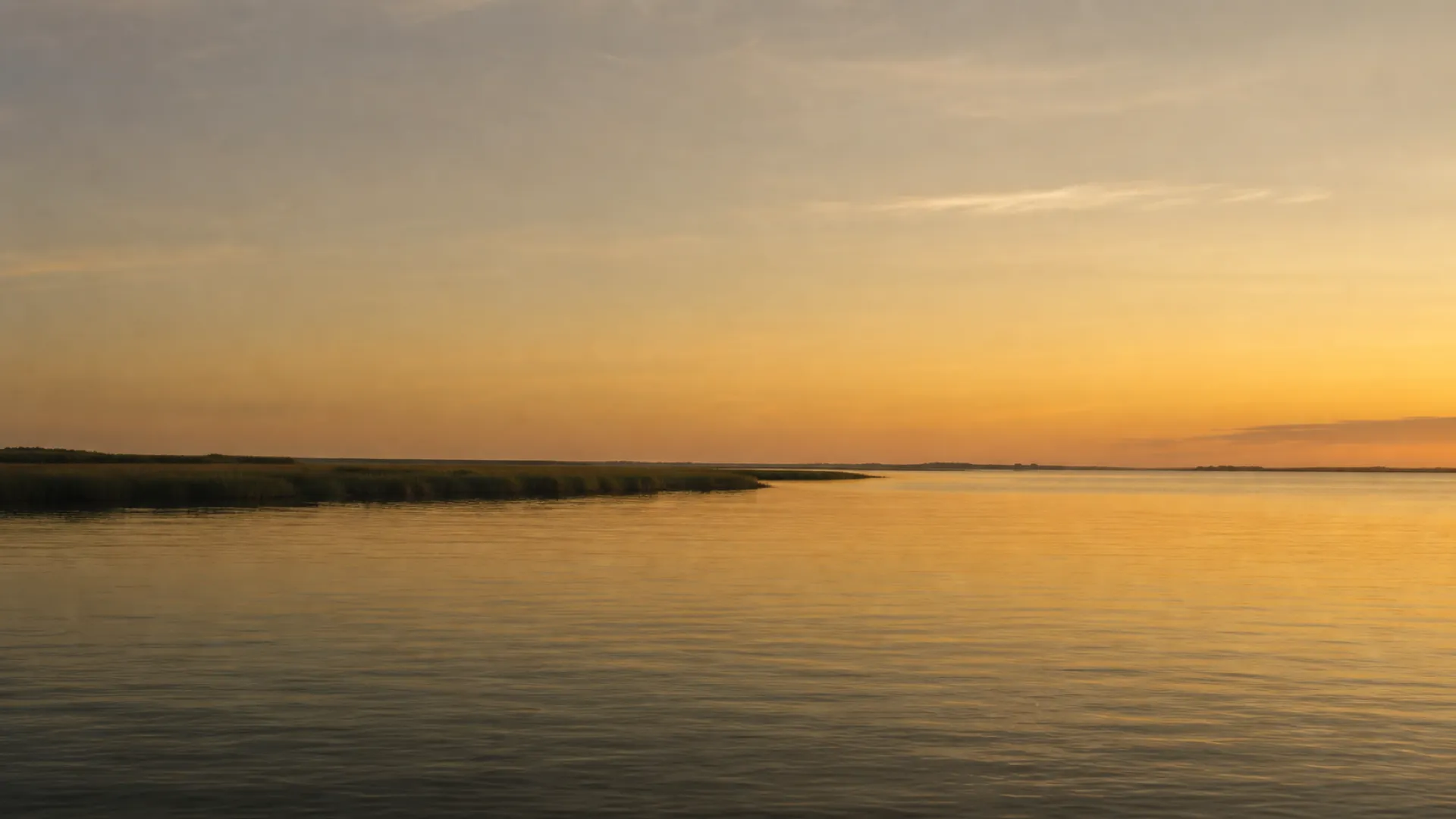 Warm morning light over open harbor water.